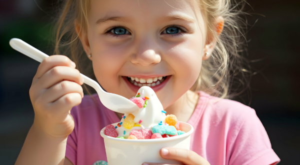 young girl eating ice cream